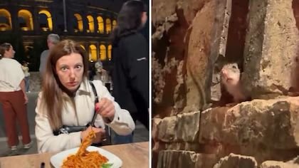Una cena romántica en Roma termina en susto y se vuelve viral por la inesperada aparición de una rata